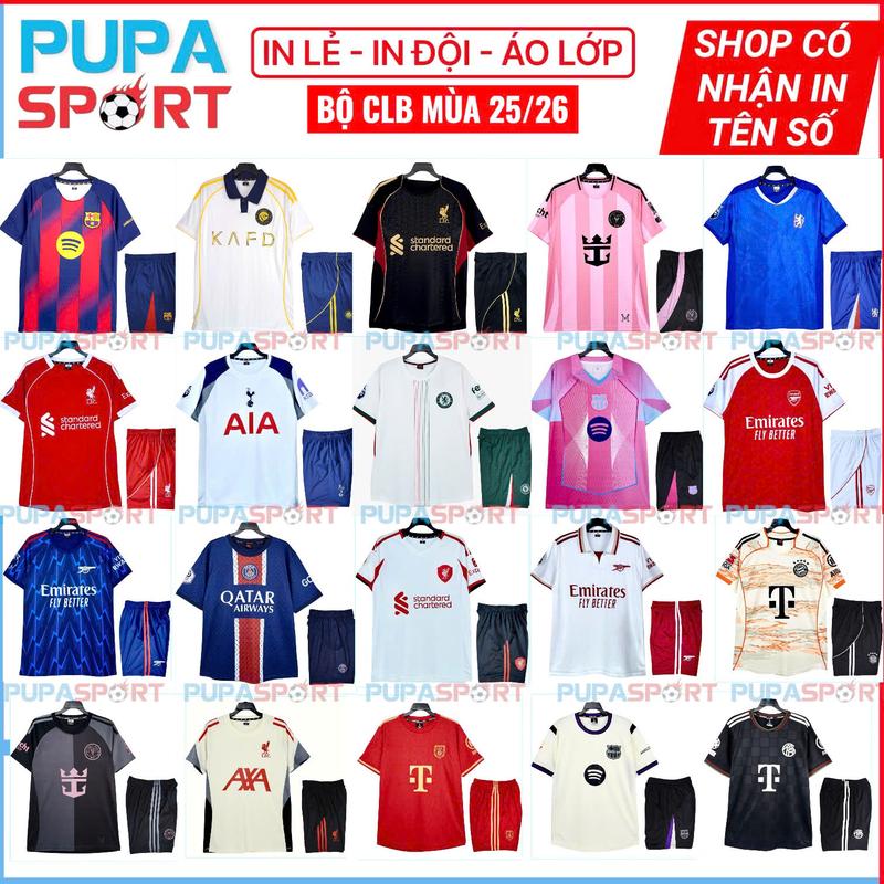 PUPA SPORT Top Mẫu Đồ Đá Banh Quần Áo Bóng Đá Mới Nhất 2025 Vải Thun Lạnh & Mè Hàn Cao Cấp Cho Nam Nữ Có In Tên Số Bộ Thể Thao Câu Lạc Bộ CLB02