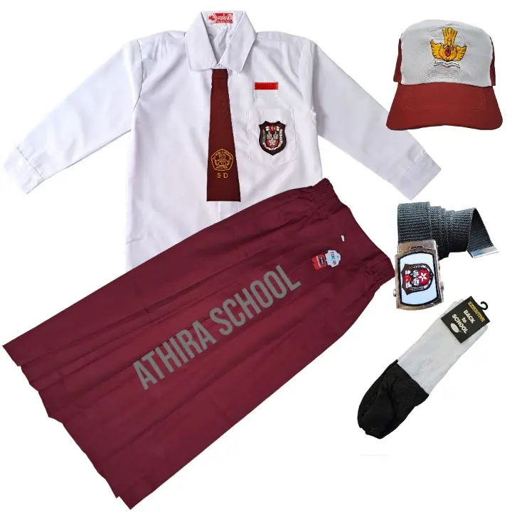 Seragam Sekolah SD merah putih Perempuan  Rok Panjang Baju Lengan Panjang Setelan 2