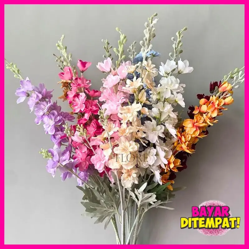 Bunga Snapdragon Cabang2 Bunga Delphinium Sedap Malam/Bunga Artificial Dekorasi/ Bunga Palsu Sedap Malam Dekorasi Tulip (W-189-9) 2
