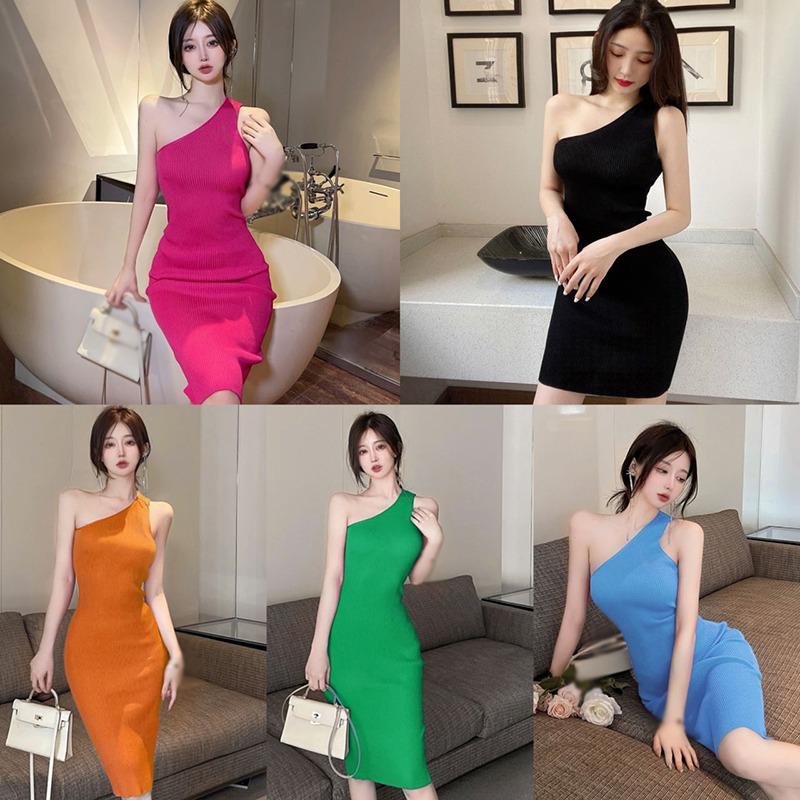Women's Dress Diagonal Collar  Sexy Fashion Bodycon Dresses Solid Color 3
