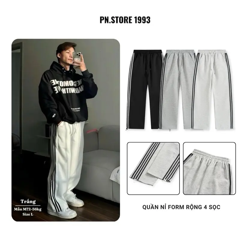 [ Quần Nỉ Sọc PN.store1993 ] Quần Ống Rộng Nam nữ  Vải Nỉ 2 da QD03
