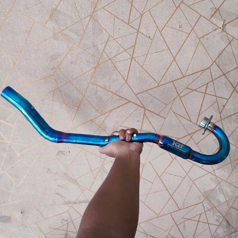 Leher Knalpot Racing Klx Crf Dtracker Wr155 Original KRT Blue Full Biru 38mm Bending Stainlis 6