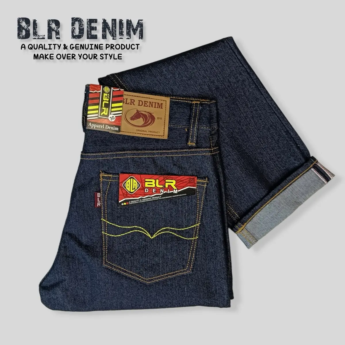 Celana Denim Selvedge 15oz Raw Denim Jeans Bisa Fading Original Panjang Slim Straight Pria Stretch Basic Garis Branded Ripped Distro