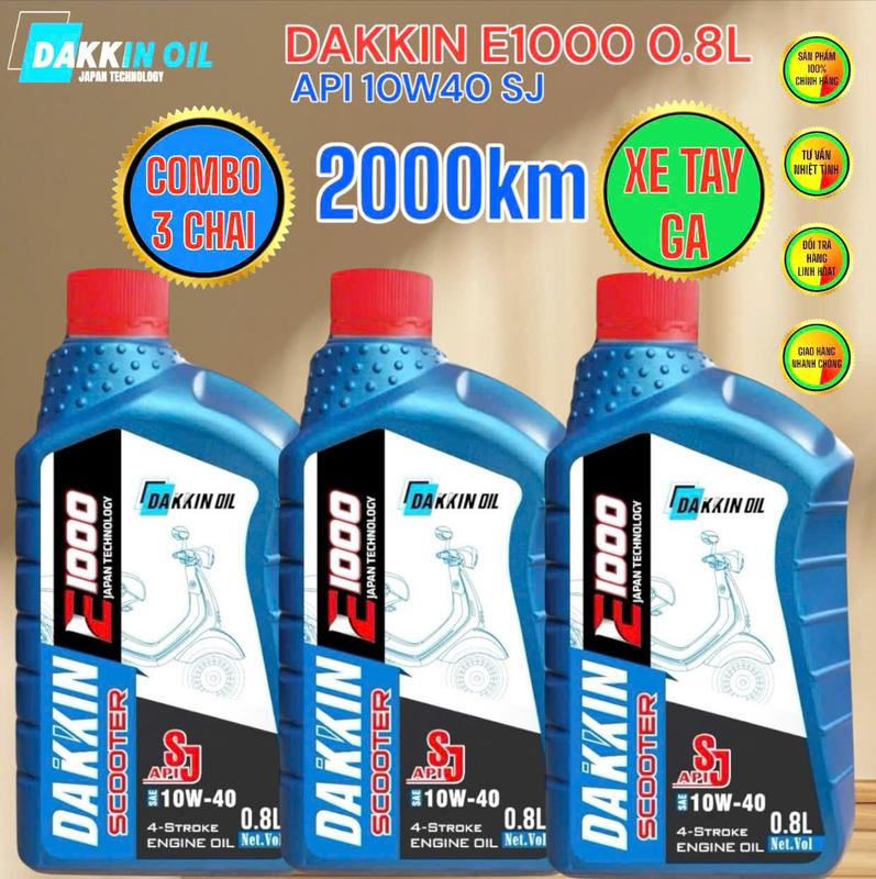 COMBO 3 CHAI DẦU NHỚT DAKKIN SCOOTER E1000 10W40 SJ – 0.8L