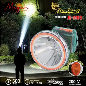Senter Kepala / Headlamp Jinlong JL 1102 waterproof / Tahan air 500 watt super terang Baterai 15000mAh