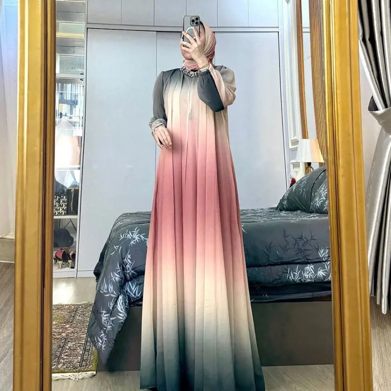 Gamis Salwa Mix Hijab Ceruty Warna Motif Elegan Wanita Kekinan Ootd Hijab Style Muslim - Kaos, Karet, Kerah Syanghai - Dress Kondangan 3