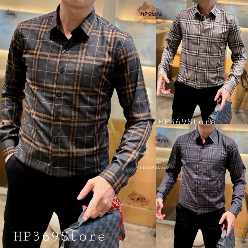 Áo Sơ Mi Caro Dài Tay Đen Vàng Xám Sọc Trắng Vải Mềm Mịn Nam Menswear Shirt