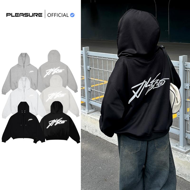  Không Xù Lông  Áo Hoodi Zip Pleasure Brand Phản Quang "PLEASURE" Áo Khoác Form Boxy Chất Vải Nỉ 2 Da Cao Cấp Unisex Nam 
