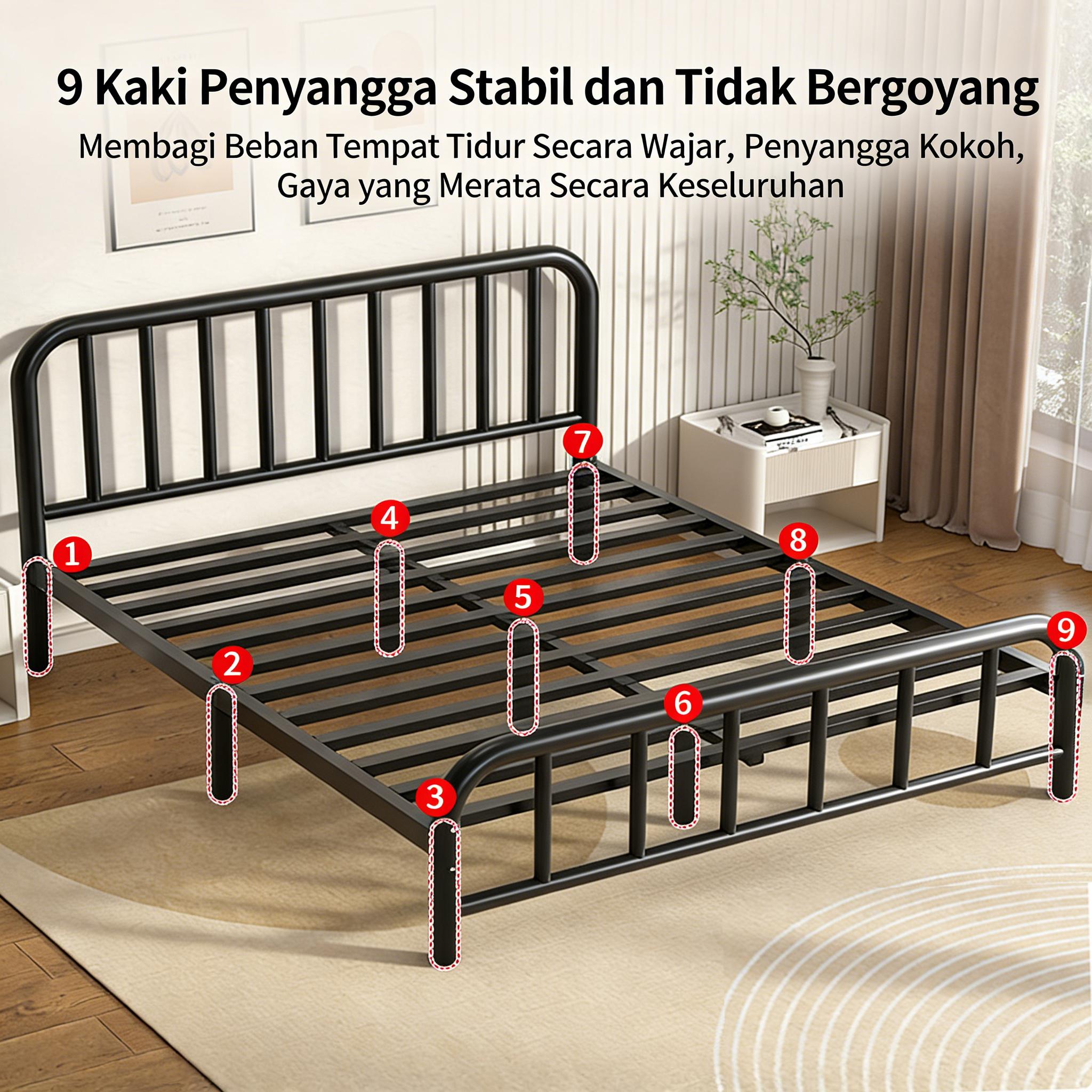 TETE_4 Ranjang Besi Tempat Tidur Dipan Tempat Tidur Ranjang Besi Dipan Besi Divan Besi Dipan Kasur Furniture Ranjang Besi Tempat Tidur Dipan Tempat Tidur Ranjang Besi Dipan Besi Divan Besi Dipan Kasur Furniture  Hitam/180×200×30CM [ Garansi lima tahun ]