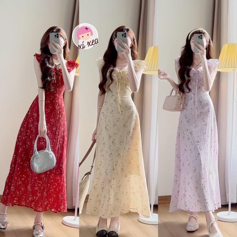 Váy hoa nhí dáng dài phối cổ bèo đi biển siêu xinh xixeoshop - V49