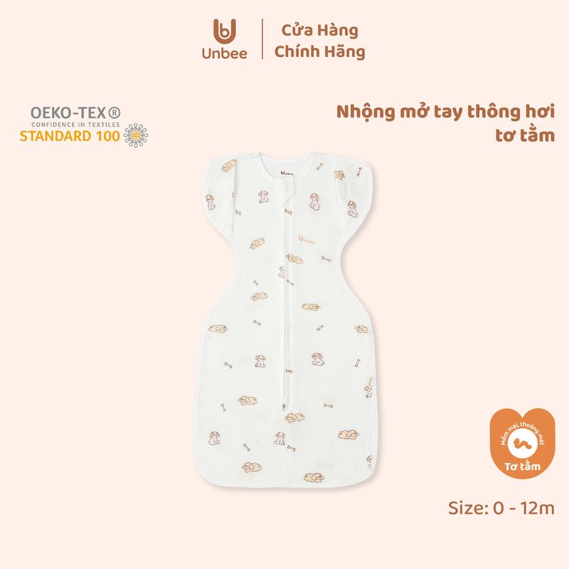 [UNBEE] Nhộng Chũn Mở Tay Thông Hơi Tơ Tằm Kháng Khuẩn Có Cúc Bấm - An Toàn Cho Bé Từ 0-9 Tháng