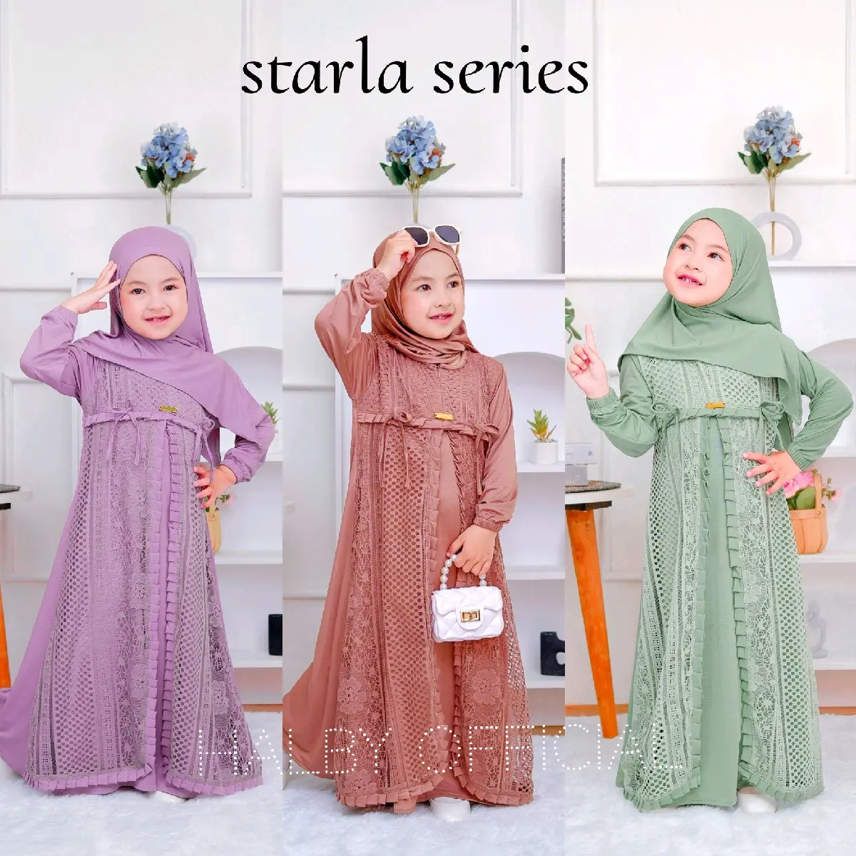 gamis anak starla kids free Khimar /gamis brukat malika anak model kekinian/ gamis lebaran anak umur 1-10 tahun