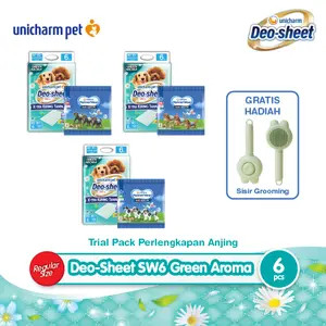 Unicharm Pet - Trial Pack Perlengkapan Anjing - Deo Sheet Anjing Super Wide Size Green Aroma 6 Pcs FREE Manner Wear Popok Anjing