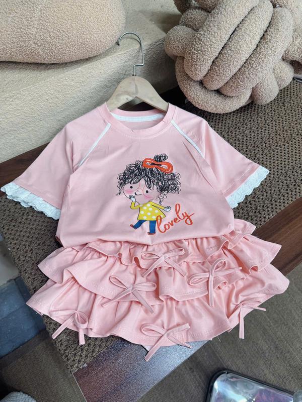 Set Áo Thun Hồng Dâu (Cô Gái) Kèm Chân Váy 3 Tầng Nơ 19B Dành Cho Bé Gái