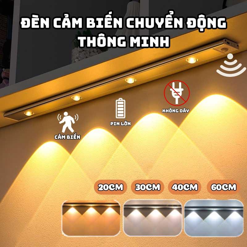 Đèn LED Cảm Ứng Chuyển Động 3 Màu Không Dây Dán Dễ Dàng Sạc Usb Gắn Hành Lang Tủ Trưng Bày Decor Nhà