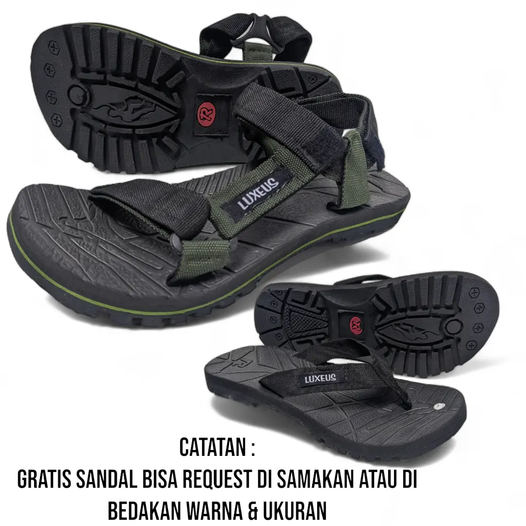 Sandal Gunung Luxeus Karet Premium  Beli 1 Gratis 1 Sendal Jepit - Tali Webbing Kuat, Tahan Air, Gratis Ongkir & COD