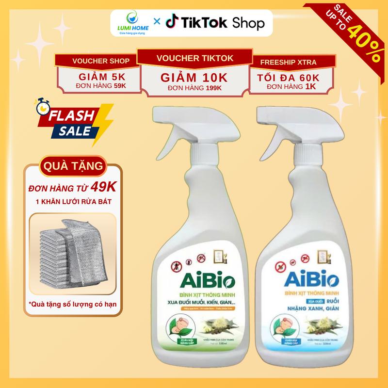 Bình xịt diệt ruồi muỗi AIBIO 500ml. Chiết suất thiên nhiên an toàn xua đuổi ruồi muỗi kiến gián