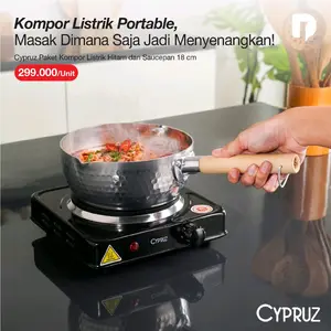 Cypruz Paket Kompor Listrik Hitam dan Saucepan 18 cm