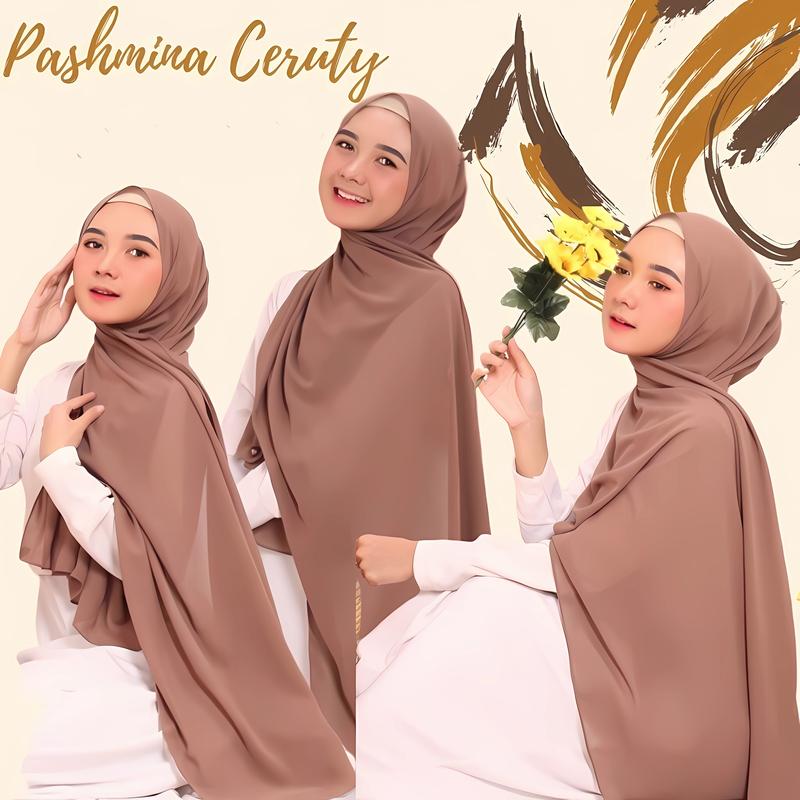 Pashmina Ceruty Babydoll 200x75cm Jahit Tepi Premium Jilbab Panjang 1