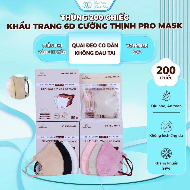    HOT SALE   Thùng  200 Chiếc Khẩu Trang 6D Cường Thịnh Pro Mask 