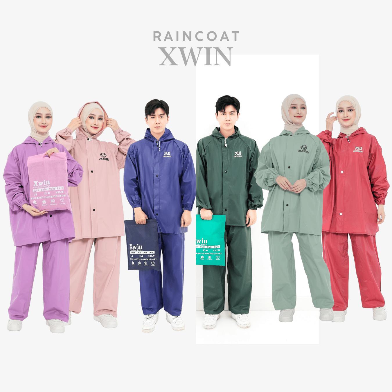 Jas Hujan Raincoat Anti Rembes Air By Xwin Mantel Hujan Original Setelan Baju Celana - Bahan Pvc Karet Elastis Kuat Tebal untuk Pria dan Wanita