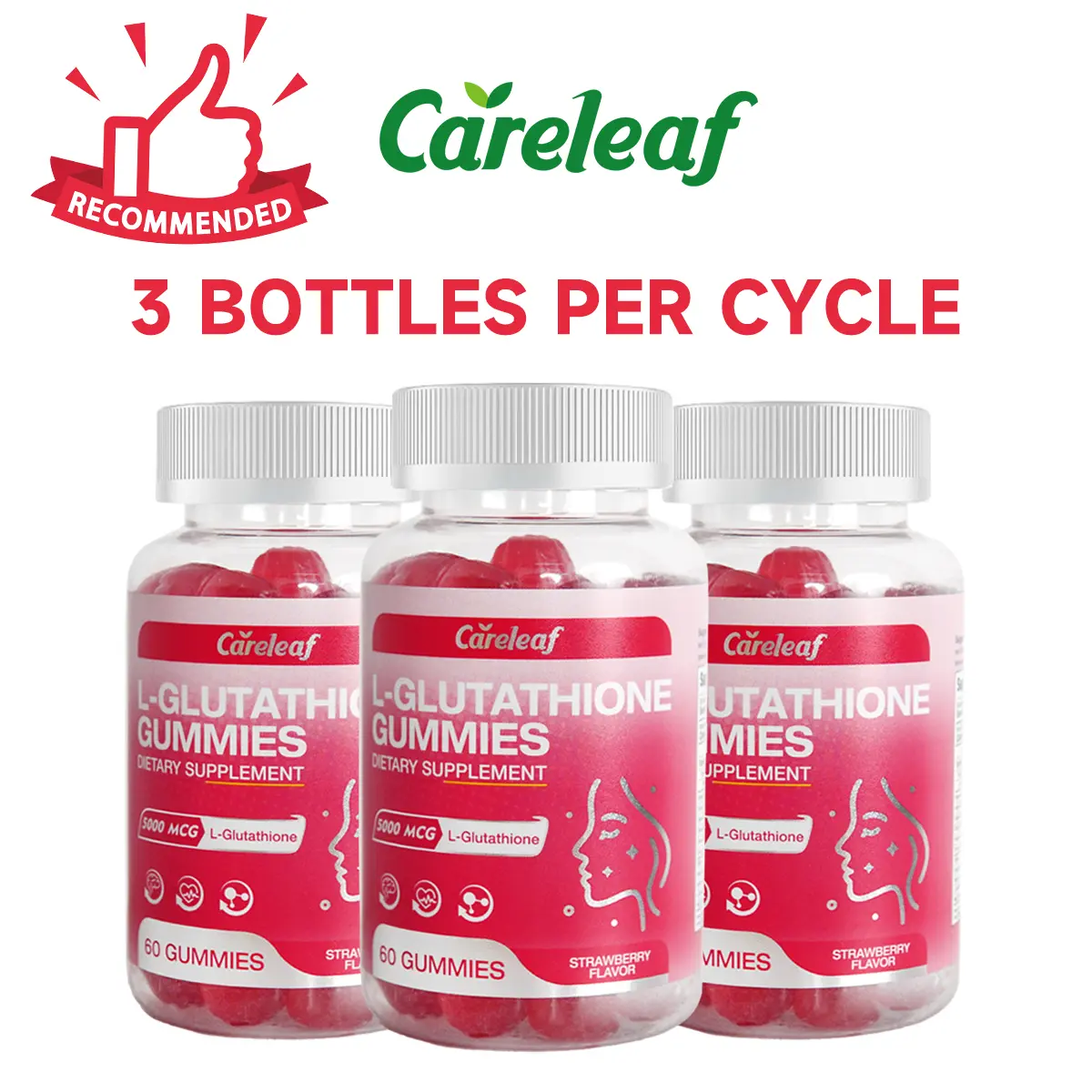 Skincare Gifts]Careleaf L-Glutathione Gummies 5000mcg Glow Supplement with  Vitamin C & E and Zinc