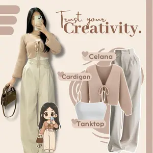 Oneset Casual Korean Look ll Cardigan Bolero Tanktop Crop Oro Pants llOutfit Premium Quality - GO246