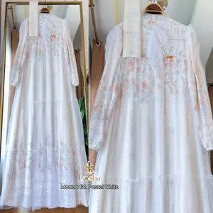Moana Set Hijab Segiempat Gamis Wanita Muslim Mewah Ceruty Babydoll Printing Mix Tille Tutu Cantik by Lavsha