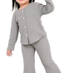 setelan kancing anak perempuan bahan katun rib