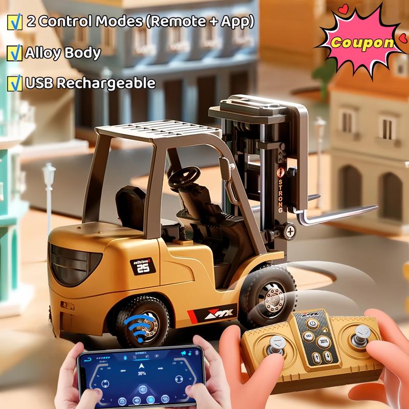 Đồ chơi RC mini Đồ chơi xe ben điều khiển từ xa Tỷ lệ 1: 64 Xe tải điều khiển từ xa 7 kênh có đèn và âm thanh Chế độ cần cẩu và xe ben hợp kim