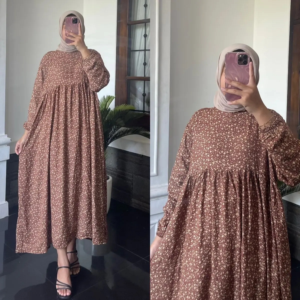 SHIREEN MIDI DRESS MOTIF BUNGA // GAMIS KATUN RAYON PREMIUM // DRESS WANITA PANJANG BUSUI FRIENDLY Muslim Dewasa