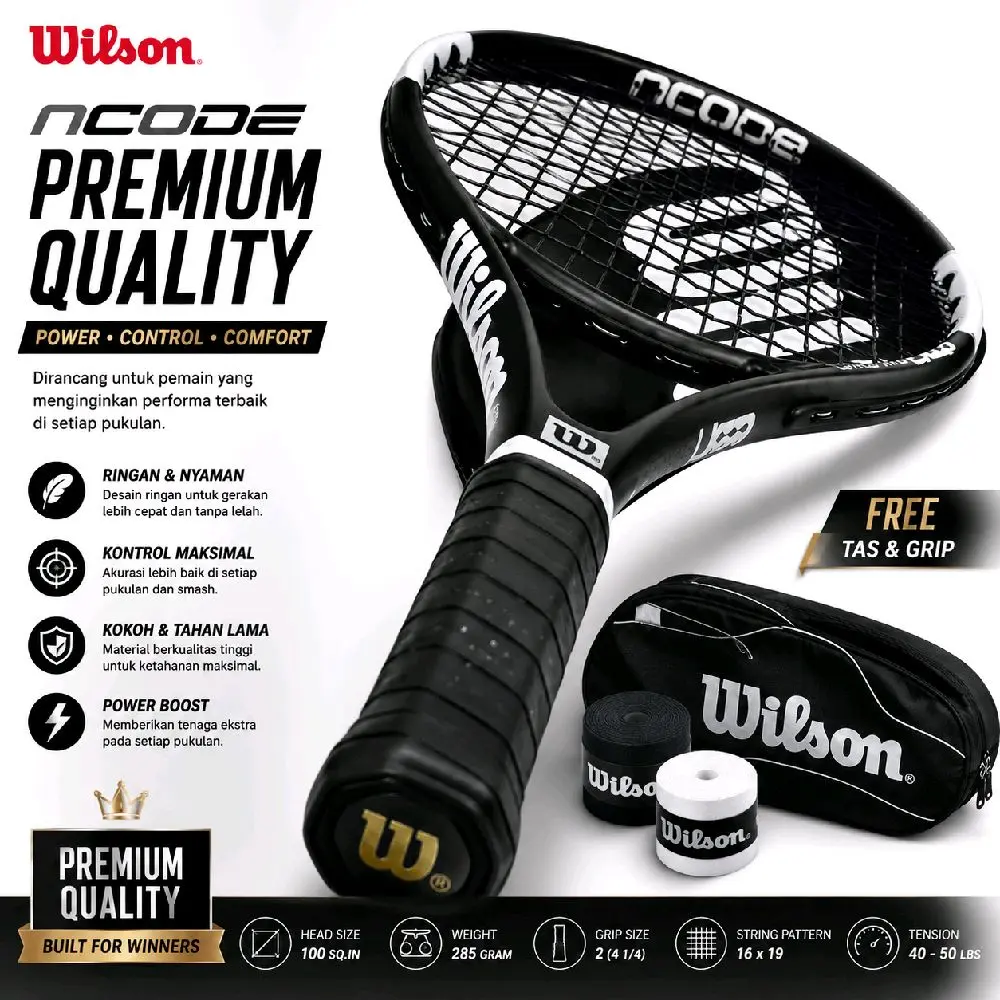 Wilson Raket Tenis Untuk pemula dengan Tas Hitam dan Desain Premium untuk Performa Optimal Elite Black