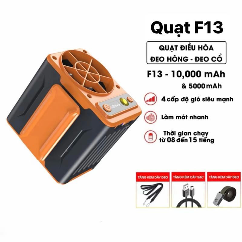 Quạt điều hoà đeo thắt lưng F13 cực kì mát với dung tích pin lên đến 10000mAh sử dụng liên tục từ 12-25h tích hợp sạc sự phòng