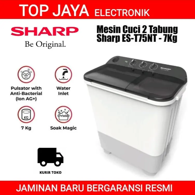 SHARP Mesin Cuci 2 Tabung ES-T75NT 7Kg Pulsator Anti Bakteri Garansi 3 Tahun