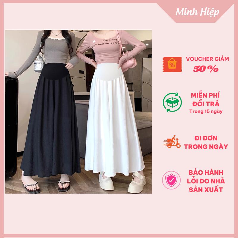  Quần dài bầu ống rộng giả váy chất vải mềm mại đáp bụng co giãn bốn chiều thoải mái thoáng mát - QD10 