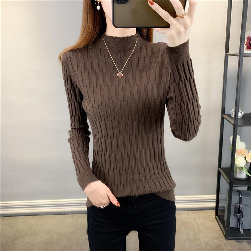Atasan Rajut Wanita Model Turtleneck Setengah dengan Kerah Bagian Dalam - Hitam, Baju inner wanita 233 cardigan nyaman Knitwear Kardigan Panjang Outer Stretch Sweater Tangan Panjang Outer turtleneck  women 8