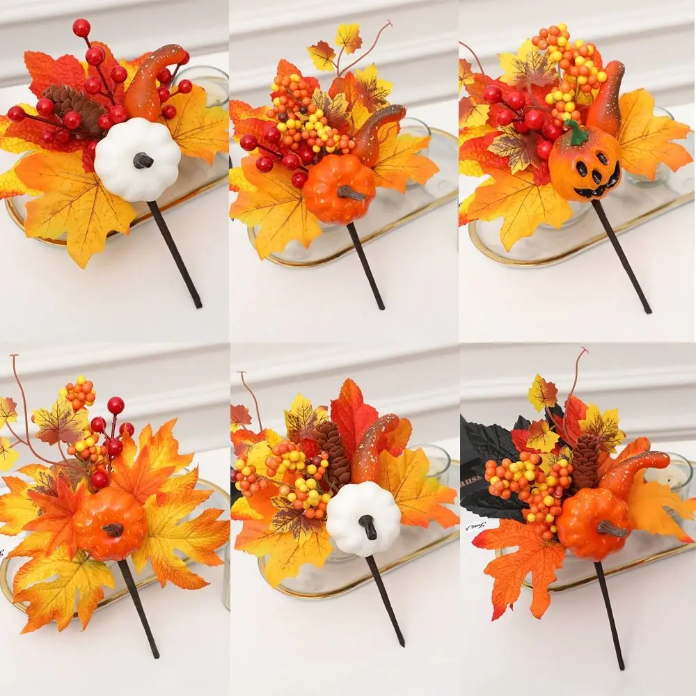Artificial Maple Leaf Pumpkin Maple Leaf Decor Harvest Autumn Pumpkin Berry Branches DIY Crafts Harvest Autumn Decoration Home Halloween Decor for Festival