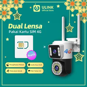 Garansi 1 Tahun V380 V2-4G Kamera Ganda HD 4K 4G CCTV Luar Ruangan Tahan Air IP66 Zoom Digital Keamanan Penglihatan Malam CCTV Luar Ruangan 4G dengan Kartu SD [Garansi]