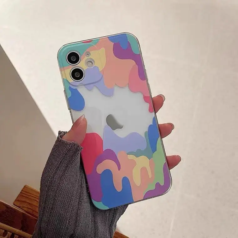 SoftCase Transparan Desain Rainbow Warna Warni Untuk iPhone 11 12 13 14 15 Pro Max X XS XR XS MAX 4