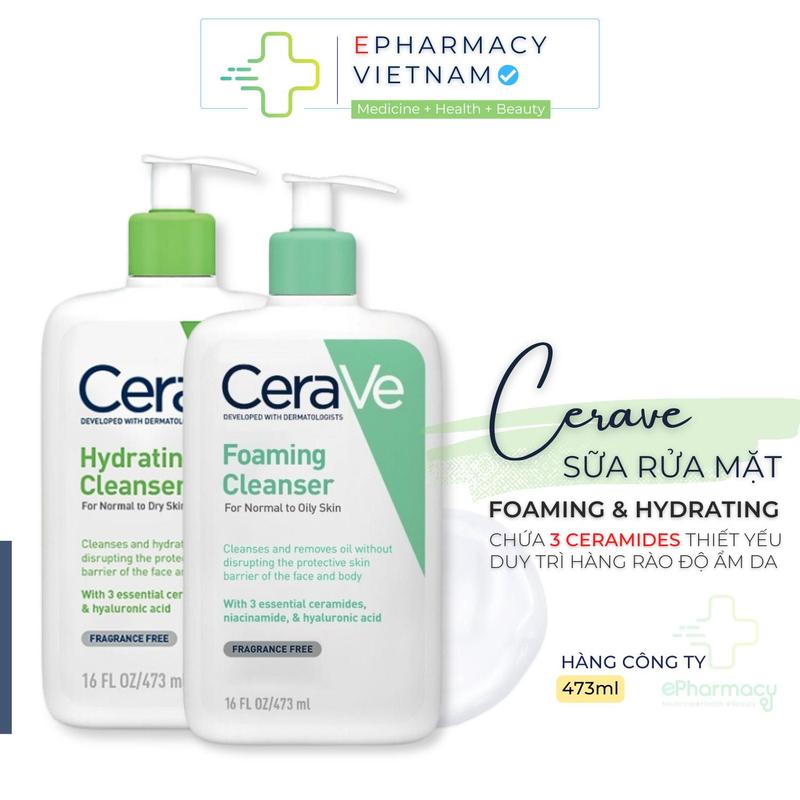   CHÍNH HÃNG  Sữa Rửa Mặt CERAVE Foaming & Hydrating Cleanser Giúp Làm Sạch Sâu Cho Da Dầu & Da Khô 473ml 