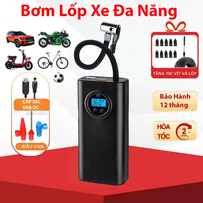 Bơm A1 Pro ô tô, xe máy, xe đạp - đa năng tích hợp pin + sạc.  Công suất cao - bơm siêu nhanh