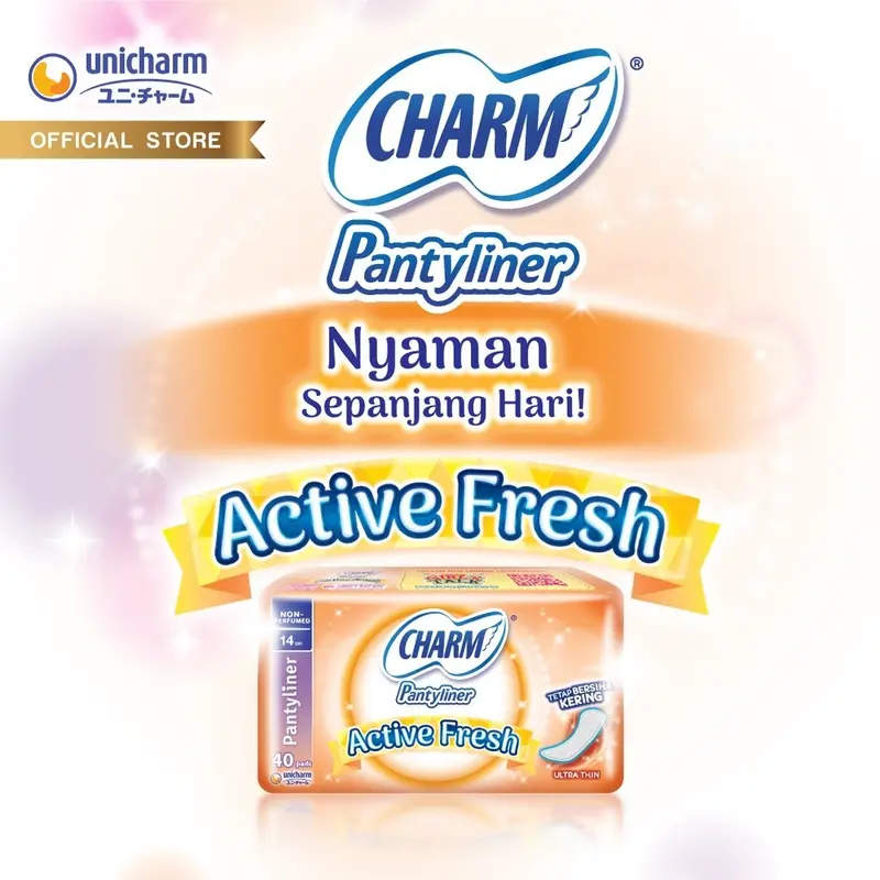 Charm Pure Style Pantyliner Active Fresh Non Perfumed 40 pads -3 Packs 1