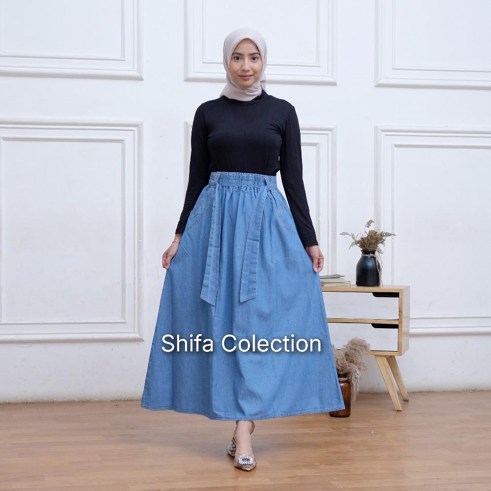 Rok Jeans Panjang Wanita Model Payung Fita Kekinian Bahan Original Jeans Wash Premium 6,5 Ons / Rok Jeans / Rok Panjang Wanita / Rok Jeans Jumbo / Rok Jeans Panjang BB ± 35 - 85 kg Denim Nyaman Variasi Hitam Biru Navy Samping Rok Jeans Panjang Wanita Model Payung Fita Kekinian Bahan Original Jeans Wash Premium 6,5 Ons / Rok Jeans / Rok Panjang Wanita / Rok Jeans Jumbo / Rok Jeans Panjang BB ± 35 - 85 kg Denim Nyaman Variasi Hitam Biru Navy Samping