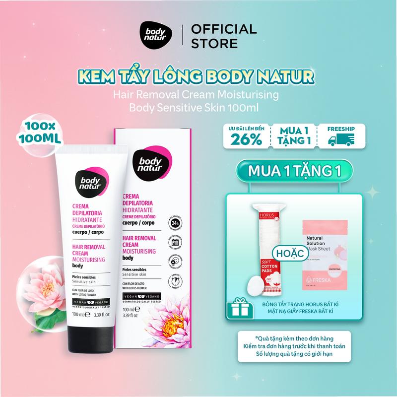 [QT 1 BTT hoặc mask Freska] Kem tẩy lông mặt Body Natur Hair Removal Cream Face Ultra-Sensitive Skin With Lotus Flower 20ml