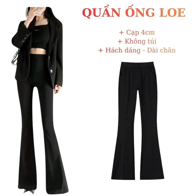 Quần ống loe nữ cạp cao 4cm tôn dáng chất co dãn legging ôm loe nhẹ form xinh chất vải mềm màu Đen