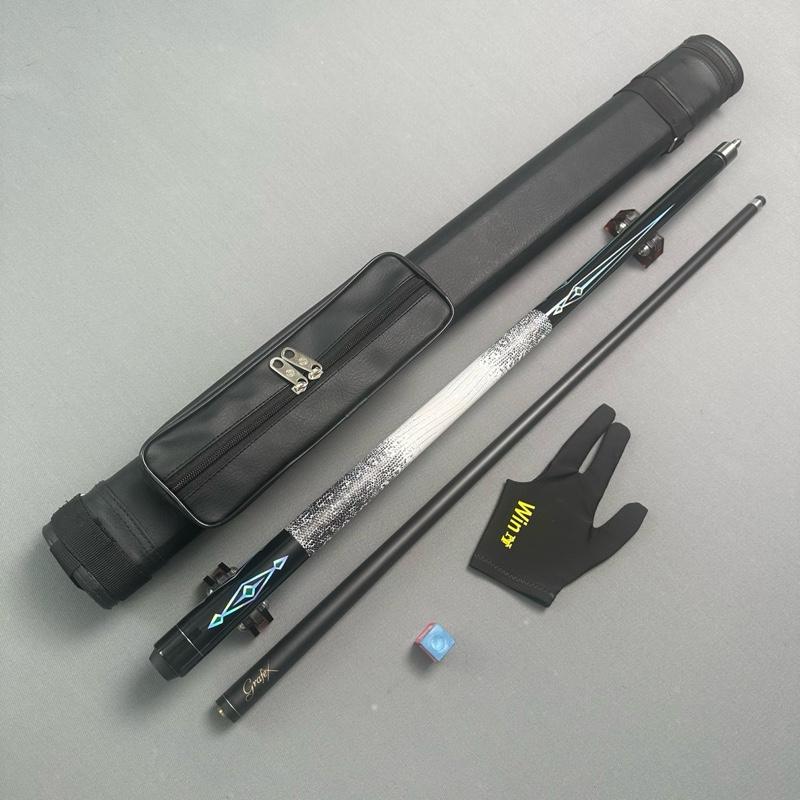 Cơ bida phủ carbon Ruby 2 tay da kì đà - Đầu cơ đã nâng tẩy kính tặng kèm bao da găng lơ phụ kiện Sport Gậy Bida ngọn