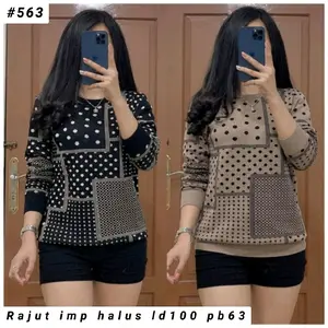 blouse rajut import motif terbaru/atasan rajut import motif polka terbaru Baju Wanita Knitwear Panjang Dewasa Nyaman