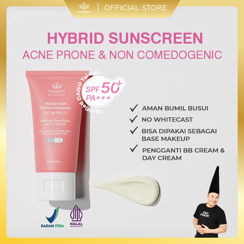 AFF - HIQWEEN SKIN NUTRITION SUNSCREEN SPF 50 PA+++ TABIR SURYA SUNCREEN HEALTHY GLOW FINISHED HYBRID HYBIRD SUNSCREN Mencerahkan Niacinamide Sunblock