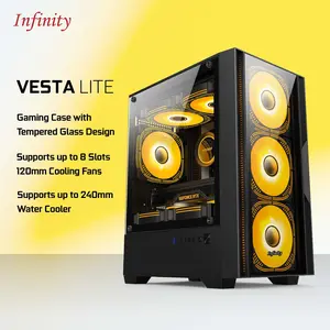Infinity Vesta Lite Tempered Glass mATX Free 3 Fan Casing Gaming dengan Desain Kaca Terjaga Mendukung Hingga 8 Slot 120mm Kipas Pendingin dan 240mm Water Cooler