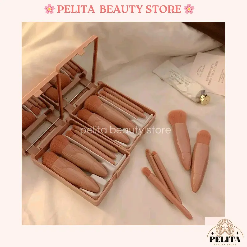 Kotak box make up 5 kuas brush + cermin set 5 in1  makeup kosmetik portable 0